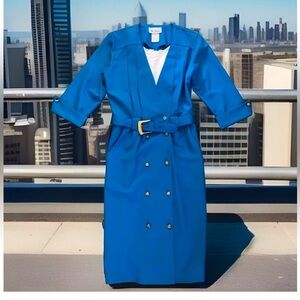 80s Blue Career Dress Vintage Business Wear 8 P